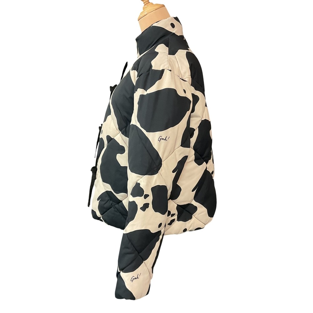 Lisa Says Gah Women's Cow-Printed Bows Long Sleeve Puffer Jacket Sz Small VHTF - Picture 4 of 9